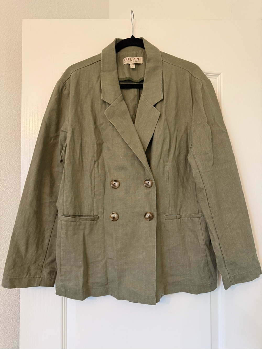 Dolan Olive Green Double-Breasted Linen Blazer